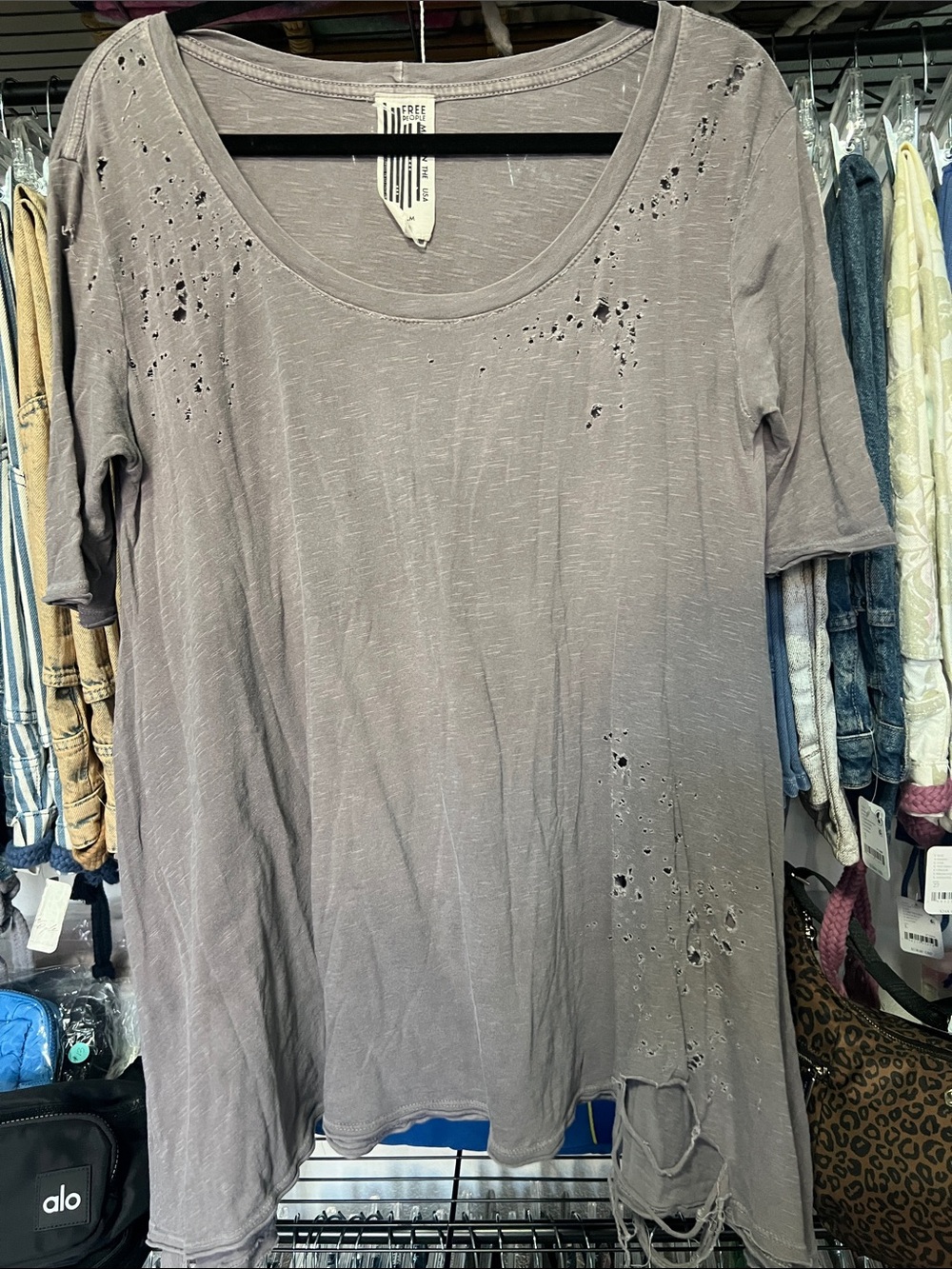 We The Free By Free People: Vintage Distressed Tunic Tee|Concrete|NWOT